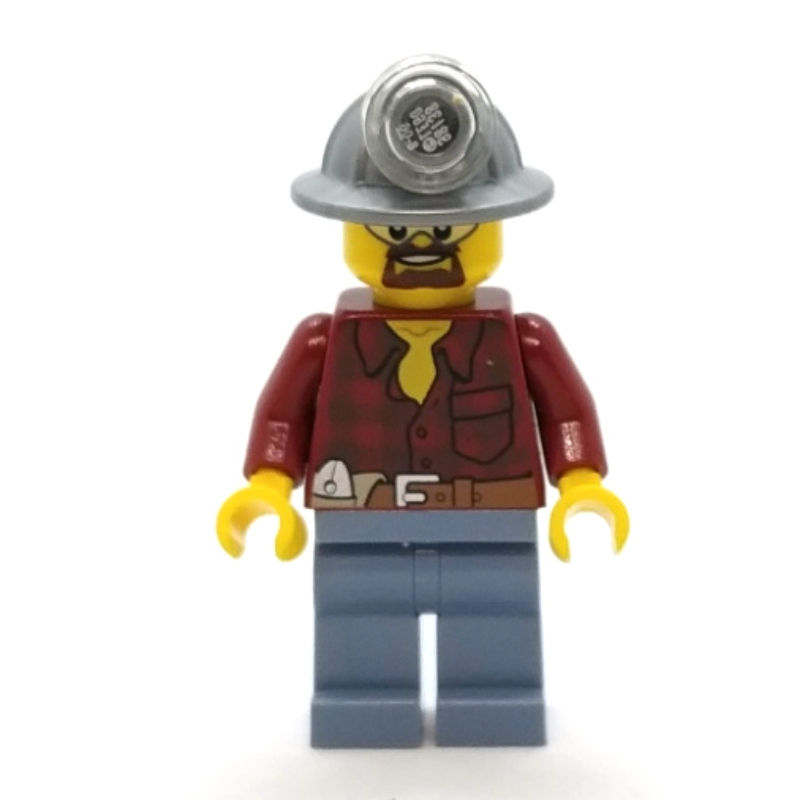 Lego Miner, Dark Red Flannel Shirt, Mining Hat, Goatee Beard and Goggles