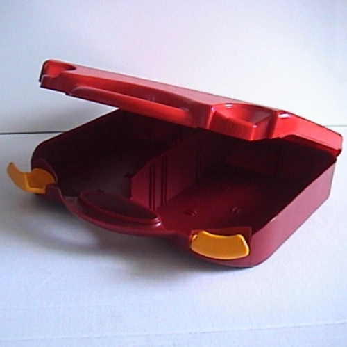 Lego Storage Case, with Rounded Corners, Red Lid, Bright Light Orange Latches