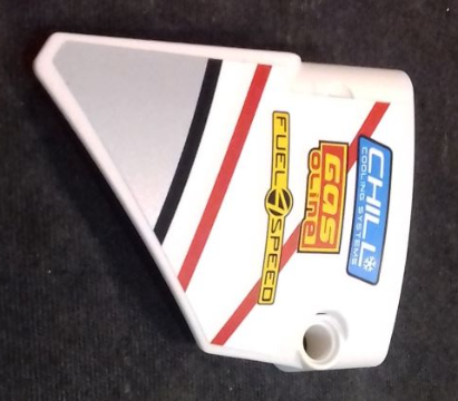 Lego Technic, Panel Fairing #13 Large Short Smooth, Side A with 'CHILL COOLING SYSTEMS', 'GAS OLINE' and 'FUEL4SPEED' Pattern (Sticker) - Set 42000
