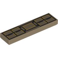 Lego Tile 1 x 4 with Utility Belt, Black/Bright Light Yellow Pockets Print / Dark Tan
