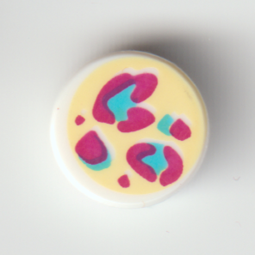 Lego Tile Round 1 x 1 with Magenta/Azure Leopard Spots Print / White