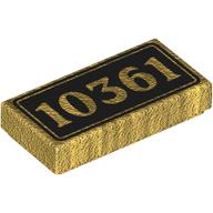 Lego Tile 1 x 2 with Gold '10361' on Black Background Print / Pearl Gold