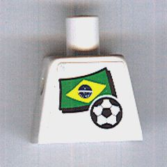 Lego Torso Soccer White/Blue Team, Brazilian Flag Sticker Front, Black Number Sticker Back Pattern (specify number in listing)