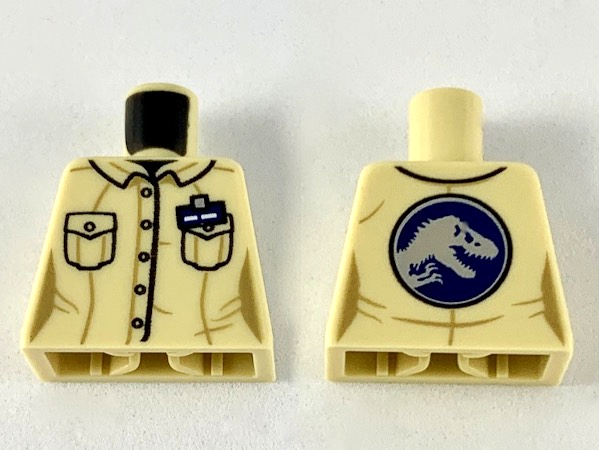 Lego Torso Female Button Down Shirt, Name Tag, 2 Pockets and Jurassic World Logo on Back Pattern / Tan
