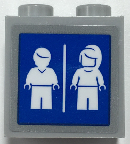 Lego Brick, Modified 1 x 2 x 1 2/3 with Studs on Side with White Male and Female Minifigure Silhouettes on Blue Square Pattern (Sticker) - Set 70425