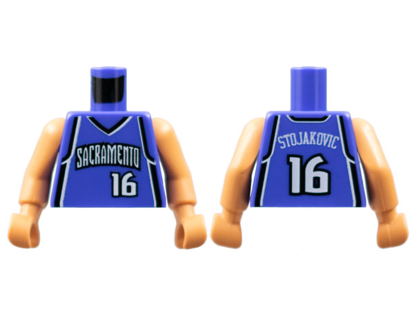 Lego Torso NBA Sacramento Kings #16 Stojakovic Pattern / Nougat NBA Arms