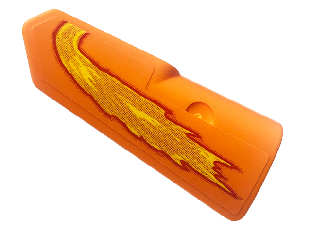 Lego Technic, Panel Fairing #22 Very Small Smooth, Side A with Yellow Flames Pattern (Sticker) - Set 42135 / Orange