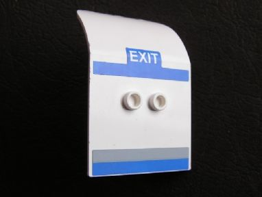 Lego Door 2 x 4 x 6 Curved Aircraft with White 'EXIT' on Blue Background and Blue and Light Bluish Gray Stripes Pattern (Stickers) - Set 7893-1 / White