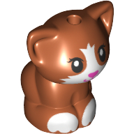 Lego Animal, Cat, Kitten Sitting with Dark Pink Nose, White Face and Paws print / Dark Orange