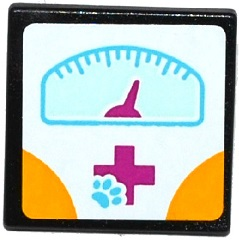 Lego Road Sign 2 x 2 Square with Open O Clip with Magenta Cross, Animal Paw and Weight Scale Pattern (Sticker) - Set 41085 / Black