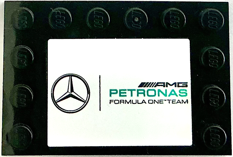 Lego Tile, Modified 4 x 6 with Studs on Edges with  Mercedes-Benz Logo and 'AMG PERTRONAS FORMULA ONE TEAM' on White Background Pattern (Sticker) - Set 75883