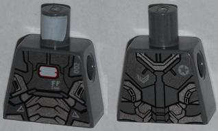 Lego Torso Armor with '002', 'FF446',  'DANGER', and White Rectangle Pattern / Dark Bluish Gray