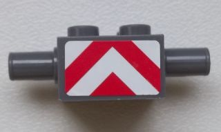 Lego Brick, Modified 2 x 2 with Pins and Axle Hole with Red and White Danger Stripes Pattern (Sticker) - Set 7945
