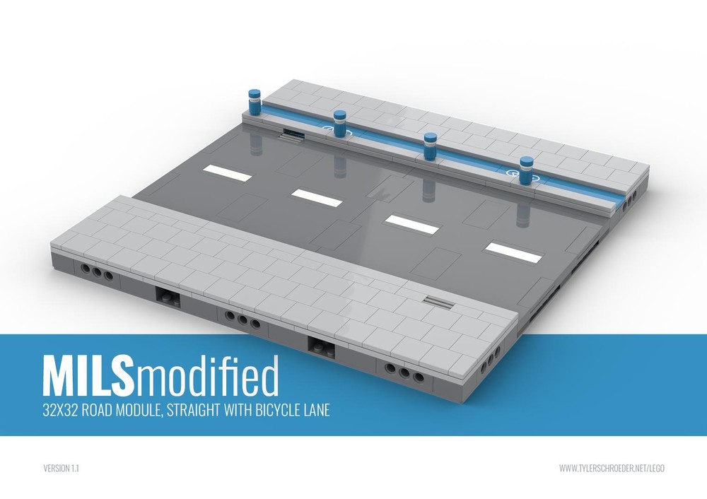 Lego MILS Modified 32x32 Road Module, Straight with Bicycle Lane