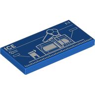 Lego Tile 2 x 4 with BluePrint of Ice-cream Parlor Print / Blue