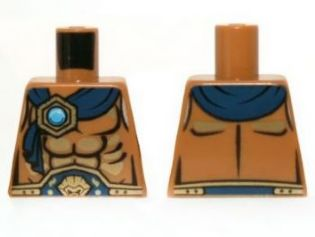 Lego Torso Bare Chest, Belt, Dark Blue Wrap with Gold and Blue Round Jewel (Chi) Pattern / Medium Nougat