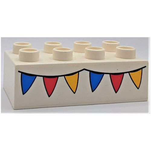 Lego Duplo Brick 2 x 4 with Blue, Red and Yellow Pennants Print / White
