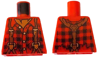 Lego Torso Plaid Flannel Shirt with Suspenders Pattern / Red