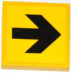 Lego Tile 2 x 2 with Arrow Black on Yellow Background Pattern (Sticker) - Set 4207