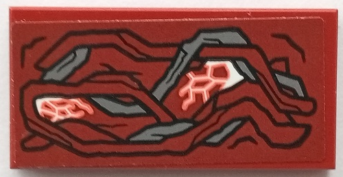 Lego Tile 2 x 4 with Armor with Black Outlines, Dark Bluish Gray Highlights, White and Coral Cosmic Energy Pattern Model Left Side (Sticker) - Set 76155