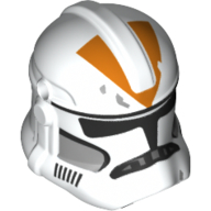 Lego Helmet Clone Trooper Phase 2, Closed Front, Holes for Visor with Orange Markings Print / White