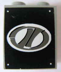 Lego Panel 1 x 2 x 2 - Solid Studs with Dark Gray Stylized 'LT' on White Oval Racing Logo Pattern (Sticker) - Set 8408