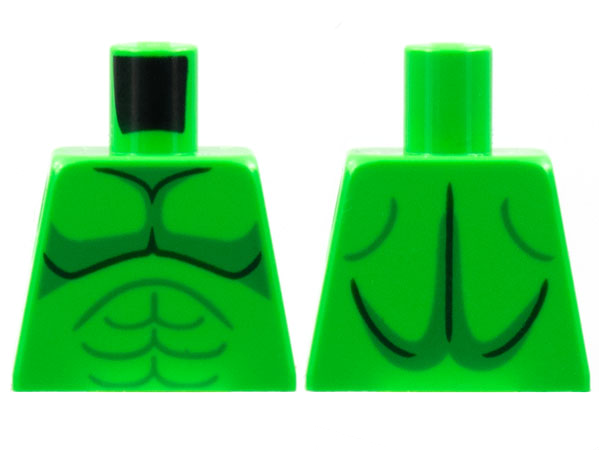 Lego Torso Bare Chest with Black and Green Muscles Outline Pattern