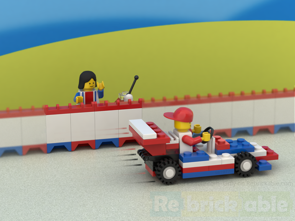 Lego 6590 F1 racecar and pit wall