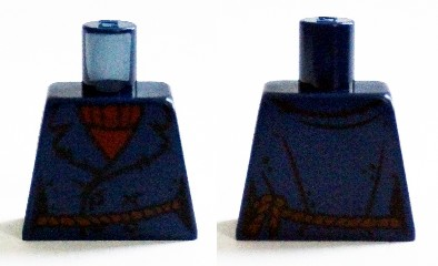 Lego Torso Pea Coat over Dark Red Crew Neck Sweater, Rope Belt Pattern (Lighthouse Keeper) / Dark Blue