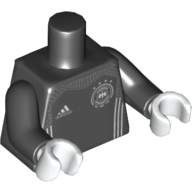 Lego Torso Soccer Jersey, Adidas Logo Print, Black Arms, White Hands / Black