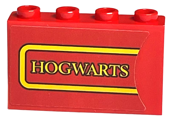 Lego Panel 1 x 4 x 2 with Side Supports - Hollow Studs with Bright Light Orange 'HOGWARTS' and Border Pattern (Sticker) - Set 76405
