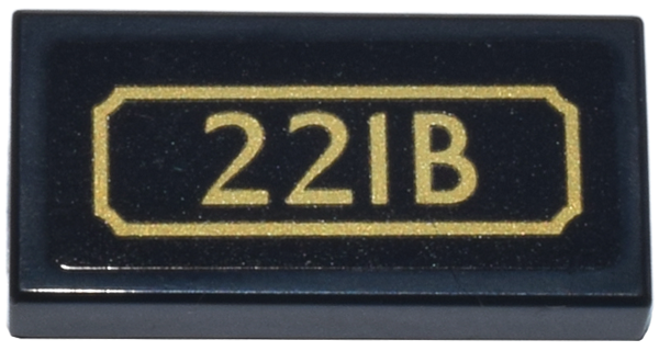 Lego Tile 1 x 2 with Gold Address Plaque '221B' Pattern (Sticker) - Set 10351