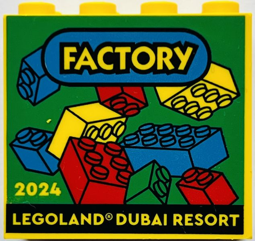 Lego Brick 2 x 4 x 3 with LEGOLAND Dubai Resort 2024 Factory Pattern / Yellow