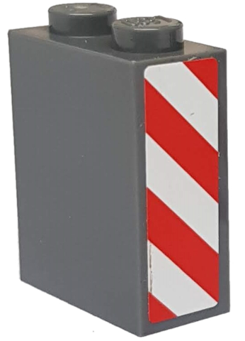 Lego Brick 1 x 2 x 2 with Inside Axle Holder with Red and White Danger Stripes Pattern Model Left Side (Sticker) - Set 8077