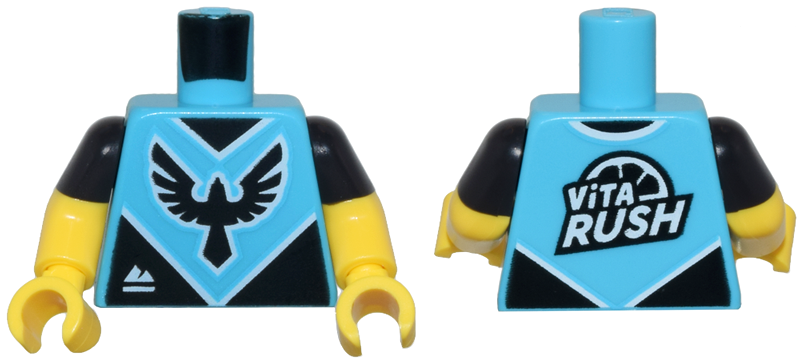 Lego Torso Jersey with Black Bird Emblem and White 'ViTA RUSH' and Mountains Logo Pattern / Yellow Arms with Molded Black Short Sleeves Pattern / Yellow Hands