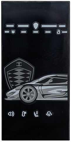 Lego Tile 2 x 4 with White, Light Bluish Gray and Dark Bluish Gray Sadair's Spear Car and Koenigsegg Logo Pattern