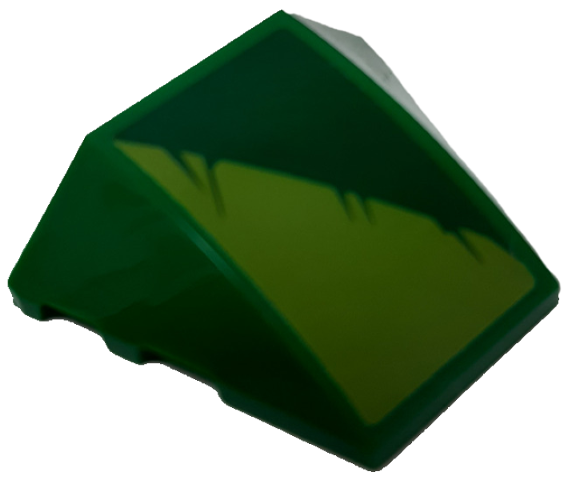 Lego Wedge 4 x 3 Triple Curved No Studs with Lime and Green Triangles with Scratch Marks Pattern Model Left Side (Sticker) - Set 70641