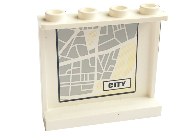 Lego Panel 1 x 4 x 3 - Hollow Studs with Map Street Pattern 8 with 'CITY' on Inside (Sticker) - Set 7743