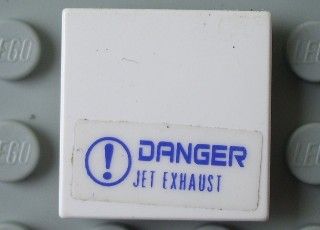 Lego Tile 2 x 2 with 'DANGER JET EXHAUST' Pattern (Sticker) - Set 7700 / White