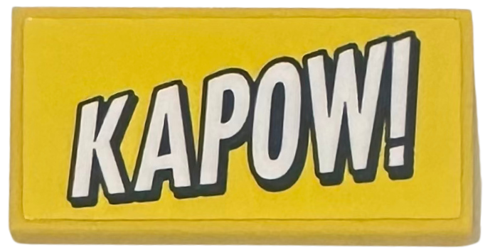 Lego Tile 2 x 4 with White 'KAPOW!' Pattern (Sticker) - Set 42674 / Yellow