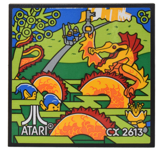 Lego Tile 6 x 6 with Bottom Tubes, Textured Surface with Game Cartridge Dragon Holding Key, Minifigures, Maze and White 'ATARI' Logo and 'CX 2613' Pattern (Sticker) - Set 10306