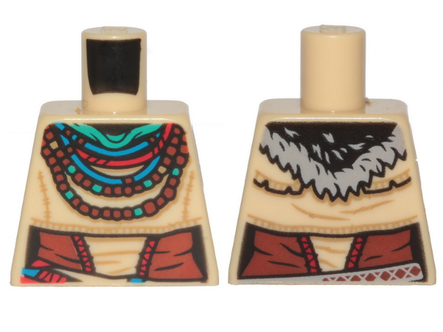 Lego Torso Female Robe, Dark Turquoise Scarf, Red, Blue and Reddish Brown Necklaces, Low Skirt Flap Pattern / Tan