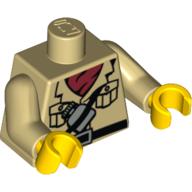 Lego Torso Safari Shirt with Red Scarf, Belt and Water Bottle Print, Tan Arms, Yellow Hands / Tan
