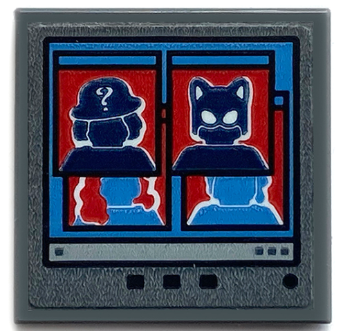Lego Tile 2 x 2 with Computer Screen and The Riddler and Catwoman Minifigure Silhouettes Pattern (Sticker) - Set 70912