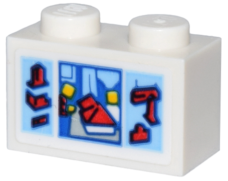 Lego Brick 1 x 2 with LEGO Set 700 Automatic Binding Bricks Box Art Pattern (Sticker) - Set 80036 / White