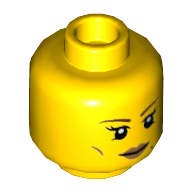 Lego Minifig Head Queen Halbert, Brown Eyebrows, Eyelashes, Peach Lips, Beauty Mark, Smile / Open Mouth Bared Teeth Print / Yellow