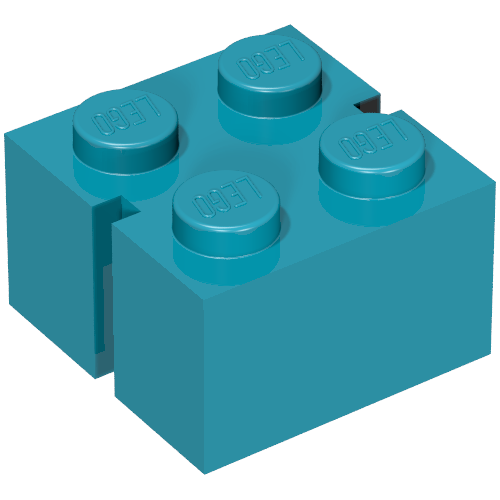 Lego Brick 2 x 2 without Bottom Tubes, Slotted (with 2 slots, opposite) / Vintage Blue