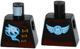 Lego Torso Ninjago Female Robe with Gold Clasps, Bird, Dark Red Sash and Emblem and Wings on Back Pattern / Black