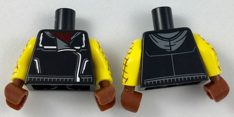 Lego Torso Jacket with Dark Bluish Gray Collar Flap and Hood Pattern / Yellow Arms with Dark Brown Crisscross Pattern / Reddish Brown Hands