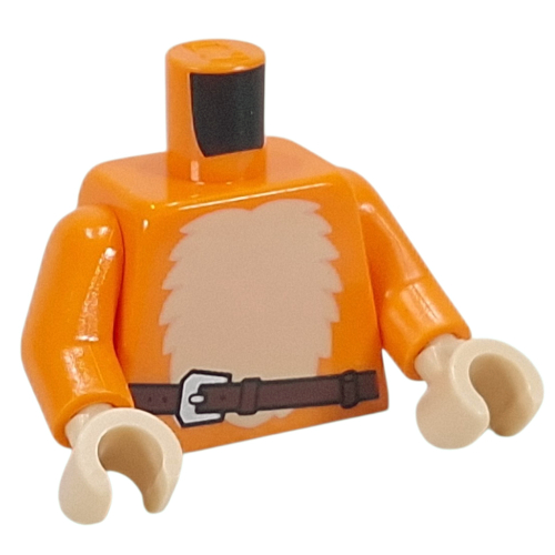 Lego Torso, Tan Fur Chest, Dark Brown Strap Print, Orange Arms, Tan Hands